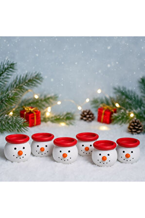 YeniYıl Yılbaşı Dekoru İçin 6’lı Noel Kardan Adam Figürlü Dekoratif El Yapımı Mini Mumluk Seti 5 CM
