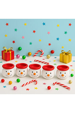 YeniYıl Yılbaşı Dekoru İçin 6’lı Noel Kardan Adam Figürlü Dekoratif El Yapımı Mini Mumluk Seti 5 CM