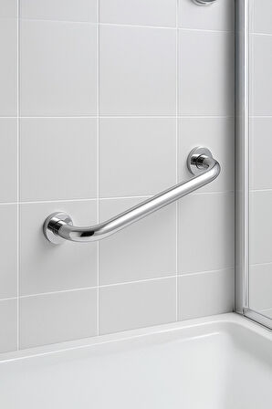 Yaşlı ve Engelli Tutunma Barı – Krom Kaplama 40 cm, Küvet ve Duş Tutamağı, Kaymaz Güvenlik Barı