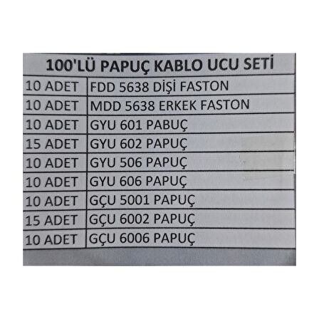 Huzur Elektrik 100 Parça Papuç Kablo Ucu Seti