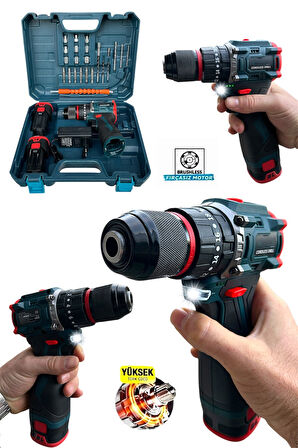 24 V 5 AH Kömürsüz Darbeli Torklu Şarjlı Matkap Lion Armut Batarya Çift Akülü Vidalama Setli