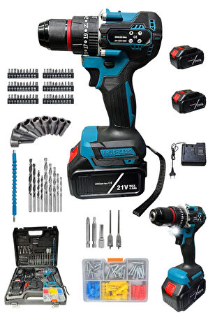 21 V 3 AH ÇİFT AKÜLÜ ÇELİK MANDREN KÖMÜRSÜZ DARBELİ ŞARJLI MATKAP VİDALAMA