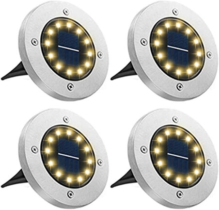 4’lü Güneş Enerjili Solar Yer Bahçe Lambası Zemin Aydınlatma Su Geçirmez Yol Aydınlatması Beyaz Işık