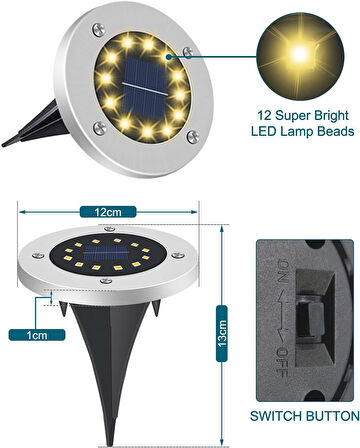 4’lü Güneş Enerjili Solar Yer Bahçe Lambası Zemin Aydınlatma Su Geçirmez Yol Aydınlatması Beyaz Işık