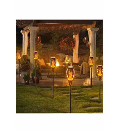 1 Adet Güneş Enerjili Solar Alev Efektli Meşale Lambası Bahçe Yürüyüş Yolu Aydınlatması Dekor LED