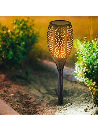 6 Adet Güneş Enerjili Solar Alev Efektli Meşale Lambası Bahçe Yürüyüş Yolu Aydınlatması Dekor LED