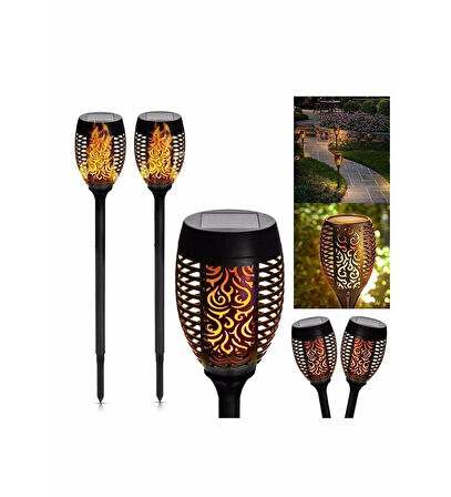 6 Adet Güneş Enerjili Solar Alev Efektli Meşale Lambası Bahçe Yürüyüş Yolu Aydınlatması Dekor LED