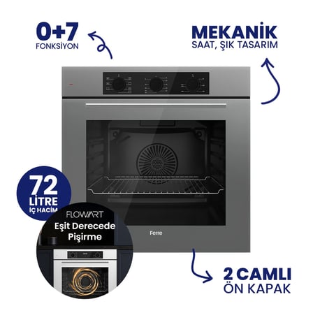 Flowart Turbolu Asimetrik Gri Cam Ankastre Set QBL62CPR+NT028-WFA+D079