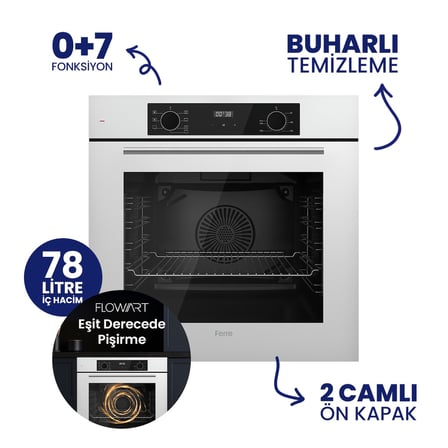 FlowArt Digital Beyaz Cam Ankastre Set ( 65 CM Woklu OCAK ) QBL63CB+SC406-WFA+D087SA
