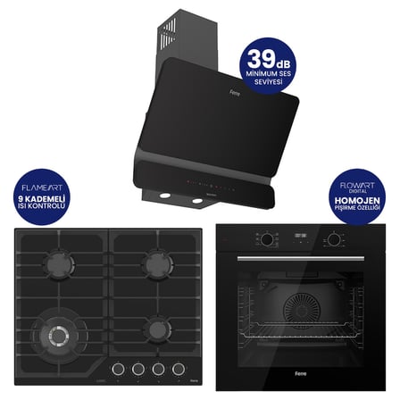 FlowArt Digital Asimetrik Siyah Cam Ankastre Set QBL63CS+NT025-WFA+D080-SA