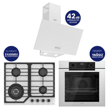 Fryart Digital Asimetrik Beyaz Cam Ankastre Set QEP63CB+NT026-WFA+D087SA