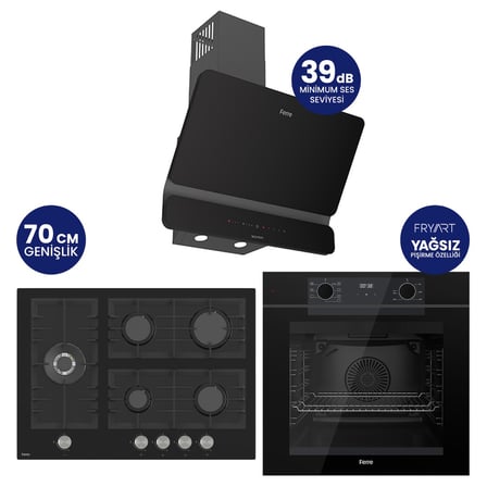 Fryart Digital 5 Gözlü Siyah Cam Ankastre Set QEP63CS+BL135+D080-SA