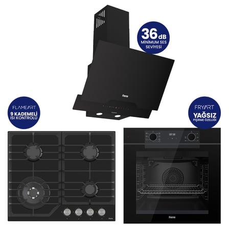 Fryart Digital Asimetrik Siyah Cam Ankastre Set QEP63CS+NT025-WFA+D063-SA