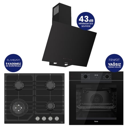 Fryart Digital Asimetrik Siyah Cam Ankastre Set QEP63CS+NT025-WFA+D077-SA