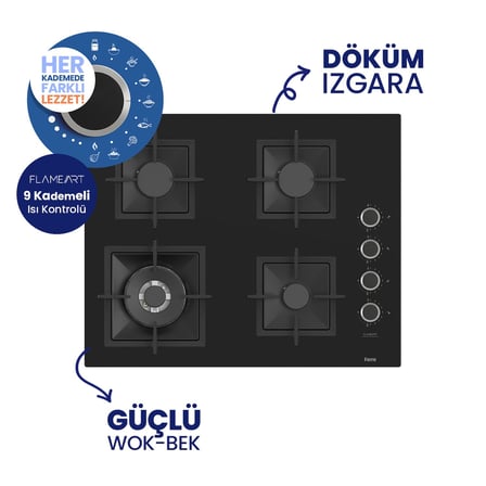 Fryart Digital Siyah Cam Ankastre Set ( 65 CM Woklu OCAK ) QEP63CS+SC405-WFA+D063-SA