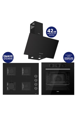 QBL62CS - SS205 -D086SA 60 Cm Siyah Cam Silentart Turbolu Ankastre Set -Yeni 2026