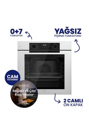 Fryart Beyaz Cam Ankastre Set | 9 Kademe Ocak | 7 Fonksiyon Fırın | 36 dB Sessiz
