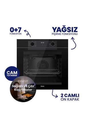 Fryart Siyah Cam Ankastre Set | 9 Kademe Ocak | 7 Fonksiyon Fırın | 36 dB Sessiz