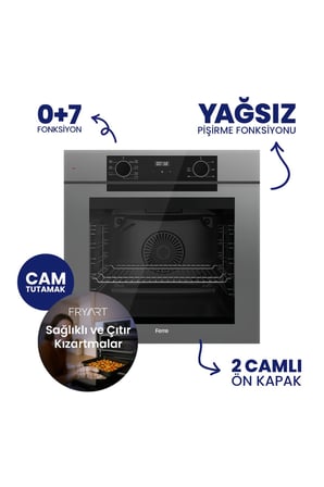 Fryart Gri Cam Ankastre Set | 9 Kademe Ocak | 7 Fonksiyon Fırın | 36 dB Sessiz