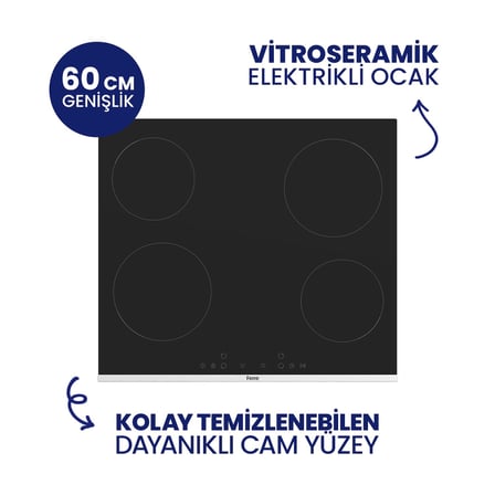 Ferre Es261 4'lü Elektrikli Vitroseramik Ankastre Cam Ocak