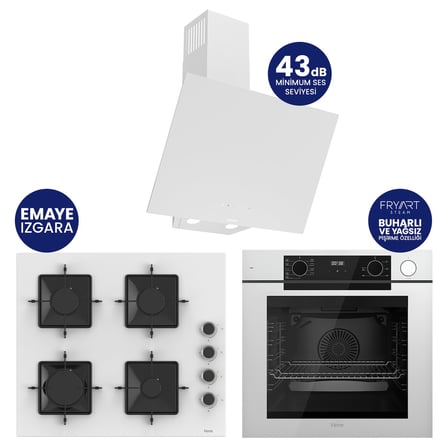 Ferre Steamart-Fryart-Silentart Serisi Beyaz Set ( QEP64CB+SS206+D078-SA ) Emaye Izgara