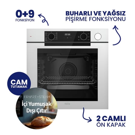 Ferre Steamart-Fryart-Silentart Serisi Beyaz Set ( QEP64CB+SS206+D078-SA ) Emaye Izgara