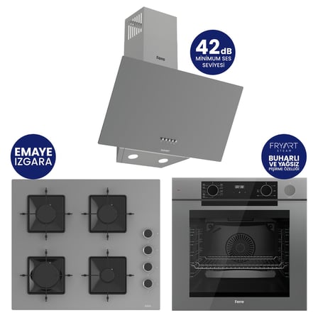 Ferre Steamart-Fryart-Silentart Serisi Gri Set ( QEP64CPR+SS208+D088-SA ) Emaye Izgara