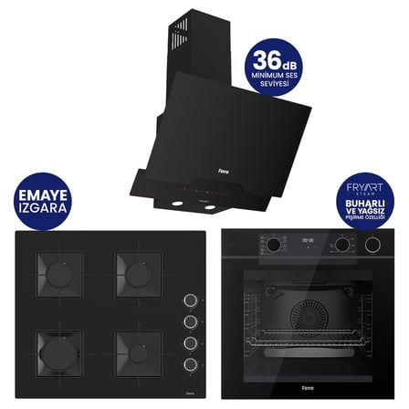 Ferre Steamart-Fryart-Silentart Serisi Siyah Set ( QEP64CS+SS205+D063-SA ) Emaye Izgara