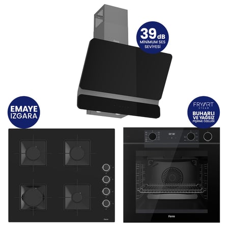 Ferre Steamart-Fryart-Silentart Serisi Siyah Set ( QEP64CS+SS205+D080-SA ) Emaye Izgara
