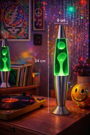 Retro Lav Lambası 34,5 cm – Yeşil Atmosfer Işığı, Dekoratif Gece Lambası, Konsept Lamba Aydınlatma