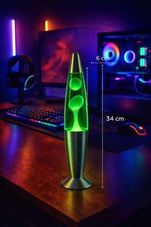 Retro Lav Lambası 34,5 cm – Yeşil Atmosfer Işığı, Dekoratif Gece Lambası, Konsept Lamba Aydınlatma