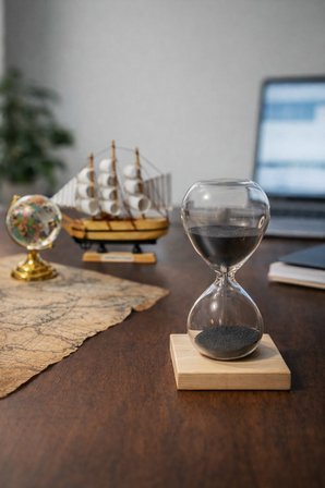 Dekoratif 3’lü Ofis Masa Seti Yelkenli Gemi, Manyetik Kum Saati ve Cam Dünya Küresi Premium Hediye K