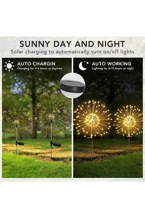 2 Adet Solar Güneş Enerjili 90 led Havai Fişek Model Bahçe Aydınlatma Saksı Dekorasyon Günışığı