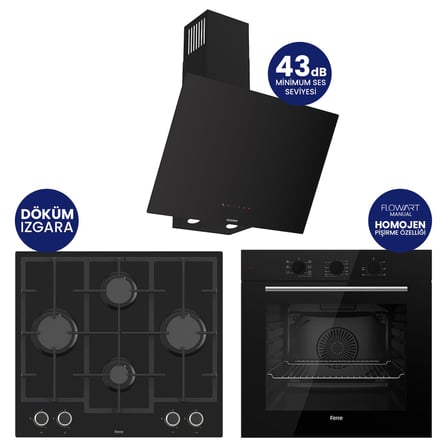Chef Edition Turbolu Siyah 3'lü Ankastre Set QBL62CS-LN385-D077SA
