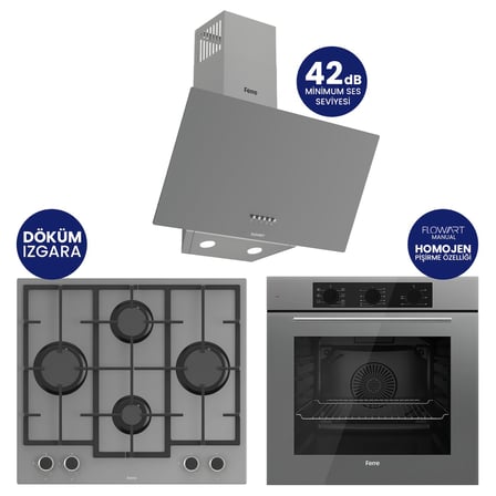 Chef Edition Turbolu Gri 3'lü Ankastre Set QBL62CPR-LN388-D088SA