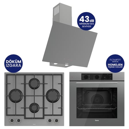 Chef Edition Turbolu Gri 3'lü Ankastre Set QBL62CPR-LN388-D079SA