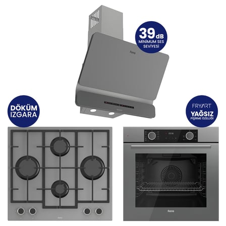 Fryart Chef Edition Gri 3'lü Ankastre Set XE63CPR-LN388-D082SA