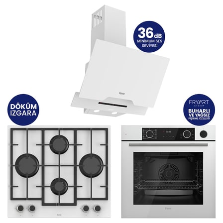 Steamart & Fryart Chef Edition Beyaz 3'lü Ankastre Set XE64CB-LN386-D064SA