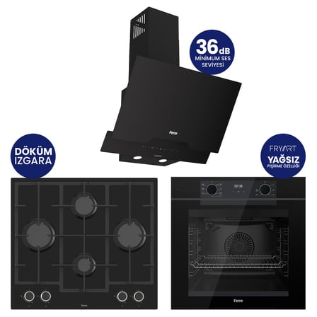 New Fryart Chef Edition Siyah 3'lü Ankastre Set QEP63CS-LN385-D063SA