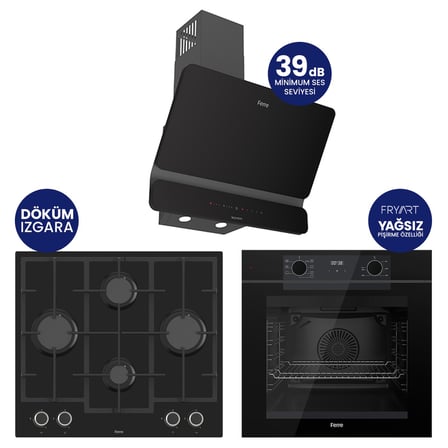 New Fryart Chef Edition Siyah 3'lü Ankastre Set QEP63CS-LN385-D080SA