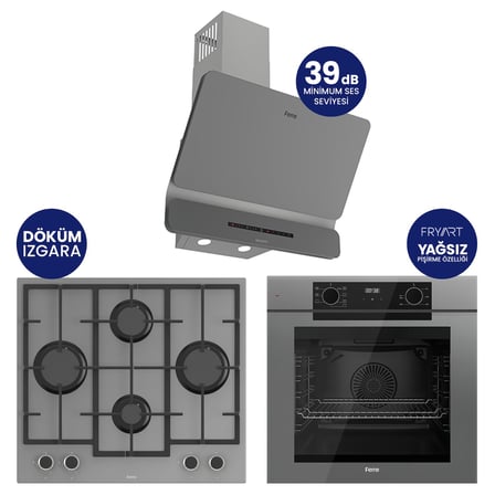New Fryart Chef Edition Gri 3'lü Ankastre Set QEP63CPR-LN388-D082SA