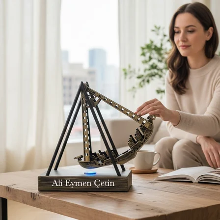İsme Özel Sallanan Denizci Tekne Figürü  Kinetik Denge Topu (23 Cm)