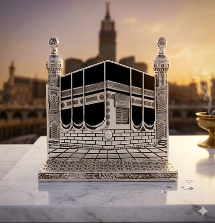Özel Tasarım Gümüş Renkli Allah & Muhammed (S.A.V) Kabe Kapısı Figürlü Masa Üstü Biblo 25 cm