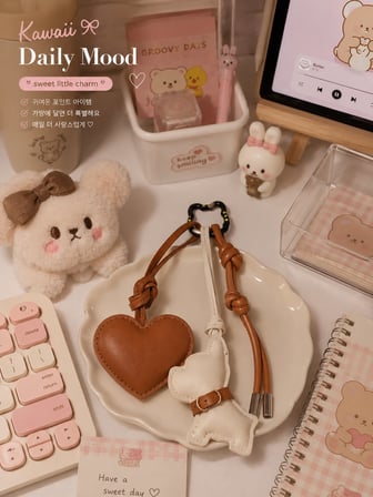 3'Lü Ayıcık & Kalp Charm  Deri Çanta Aksesuarı | Luxury Bag Charm Anahtarlık | Deri Lüx  Çanta Süsü
