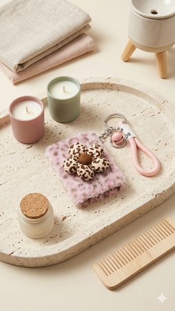 Pembe Leopar Çiçek Tasarımlı Çift Taraflı Katlanabilir Makyaj Aynası Anahtarlıklı Çanta Aksesuarı