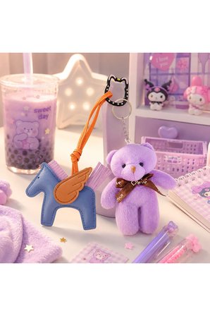 Sevgiliye Hediye Çanta Aksesuar Peluş Sevimli Ayıcık & Kanatlı At & Kedili Kanca Charm Aksesuar Süsü