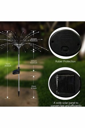 Havai Fişek Bahçe Aydınlatması 2 Adet Solar Güneş Enerjili 90 led Saçak Model Dekorasyon Günışığı