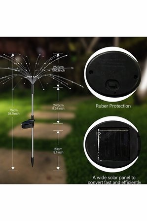 Havai Fişek Bahçe Aydınlatması 2 Adet Solar Güneş Enerjili 90 led Saçak Model Dekorasyon Günışığı