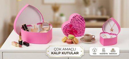 Sevdiklerinizi Mutlu Etmenin En Şık Yolu 3'lü Kalp Hediye Kutu Seti 3'lü Set I Love You Pembe