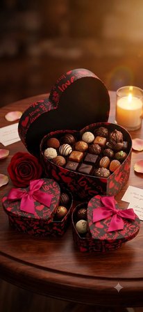 Kesene 3'lü Kalp Hediye Kutusu Çok Renkli Boş Sunum Seti